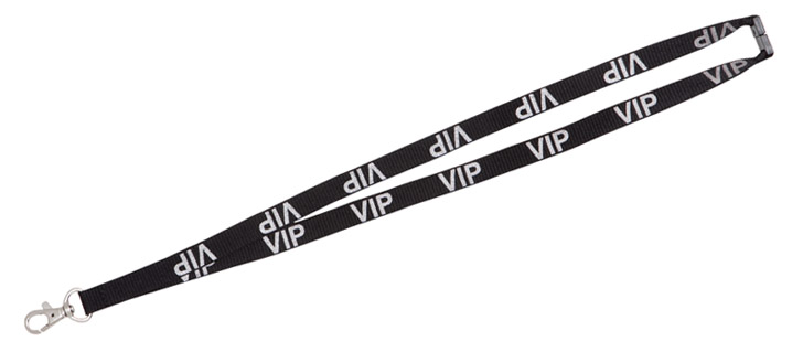 VIP Silver Lanyards are black lanyards with silver printed VIP letters